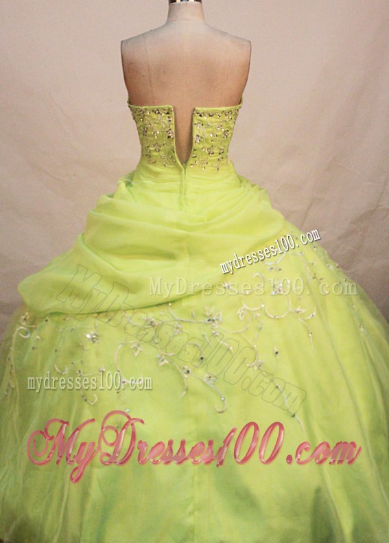 Embroidery and Beaded Quinceanera Dress in Yellow Green